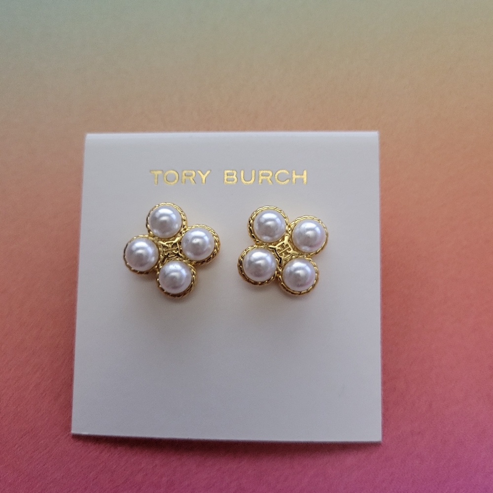 Tory Burch Gold and Pearl Cluster Earrings
